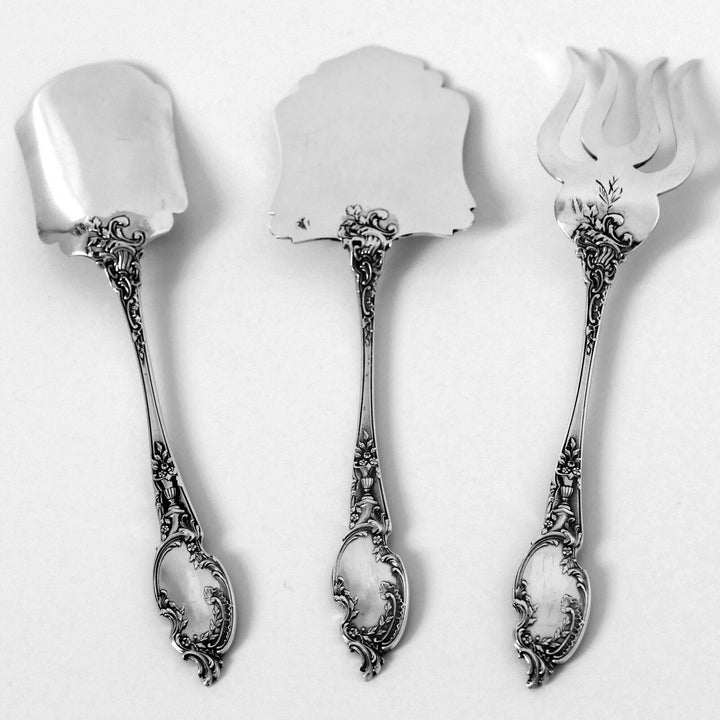 Boivin French sterling silver Dessert Hors d'Oeuvre set 4 pc w/box Rococo