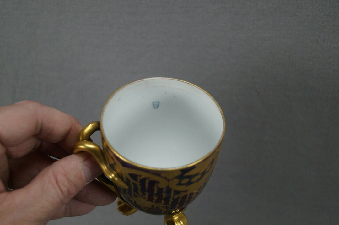 Royal Vienna Napoleonic Battle Scene Purple Luster & Gold Covered Chocolate Cup