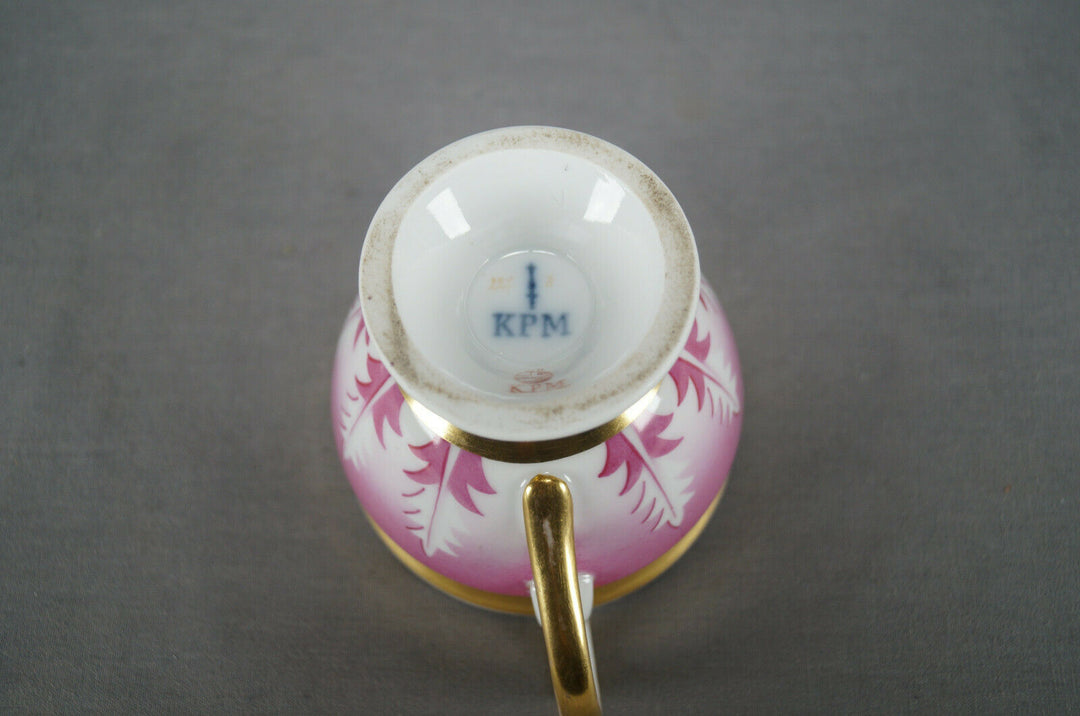 KPM Berlin Hand Painted Pink Leaves & Gold Empire Form Cup Circa 1837-1844