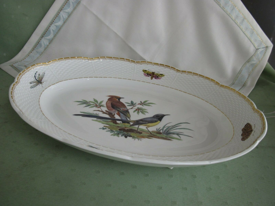 Schöne große Meissen Vorlege-Platte mit Vogel-Dekor und Insekten-Malerei