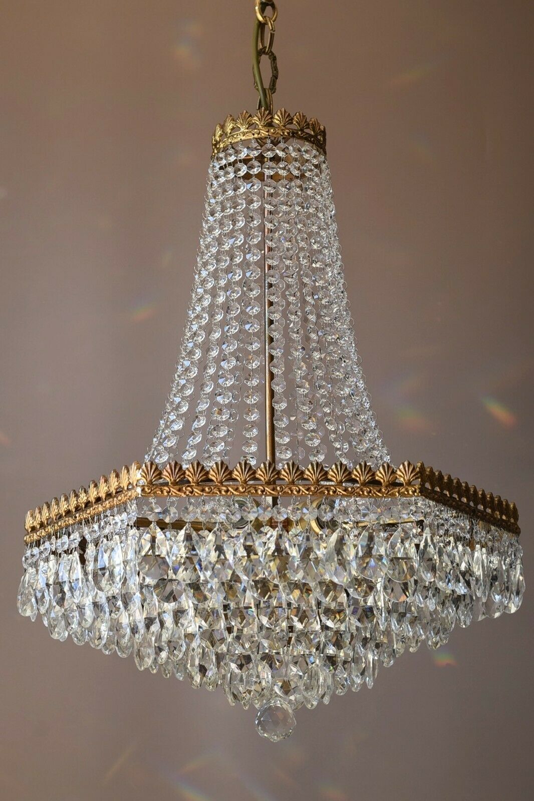 Rare Vintage Lighting French Empire Crystal Chandelier Antique Old Lamp Pendant