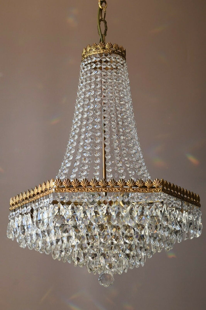 Rare Vintage Lighting French Empire Crystal Chandelier Antique Old Lamp Pendant