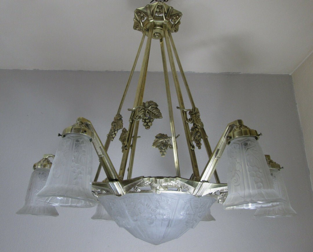 STUNNING FRENCH ART DECO CHANDELIER 1925 - BRONZE - SIGNED: P. MAYNADIER