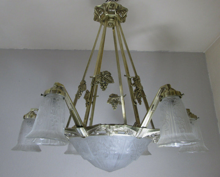 STUNNING FRENCH ART DECO CHANDELIER 1925 - BRONZE - SIGNED: P. MAYNADIER
