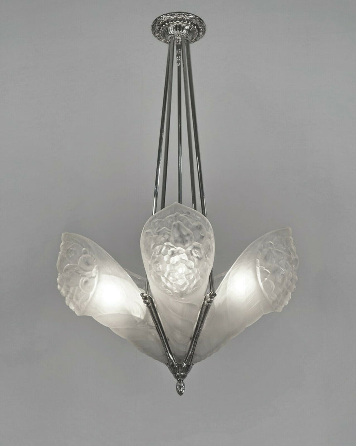 SCHNEIDER : LARGE FRENCH 1930 ART DECO CHANDELIER ....... lustre lamp muller era