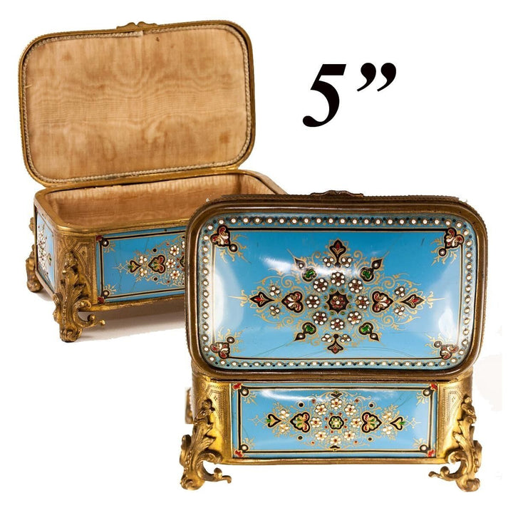 TAHAN, Paris: Antique Bressan or Severs Kiln-fired Enamel Jewelry Box, Casket