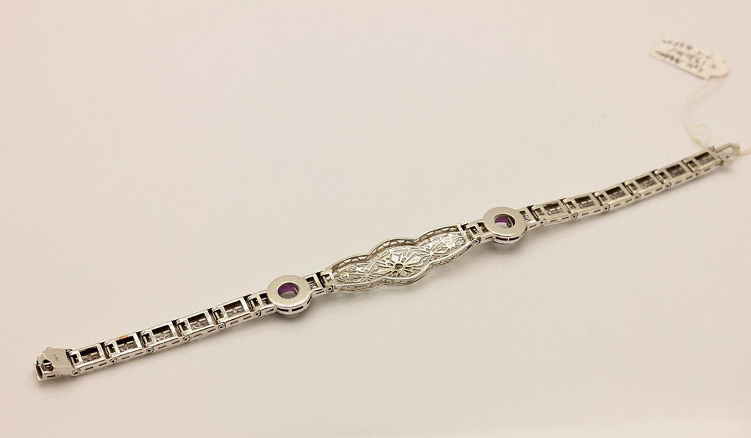 アールデコ 14K ナチュラルダイヤモンドとアメシストのブレスレット