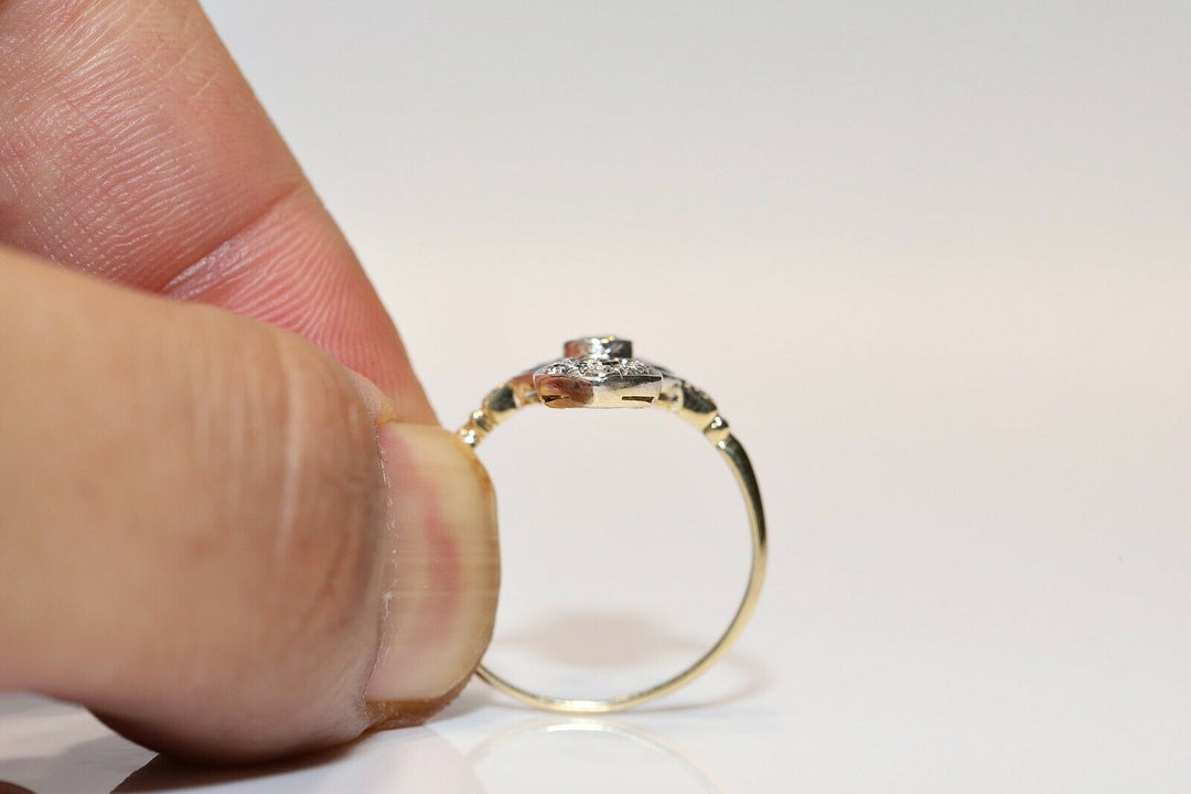 アンティーク オリジナル アールデコ 18K ナチュラルダイヤモンドとカリバーサファイアのリング