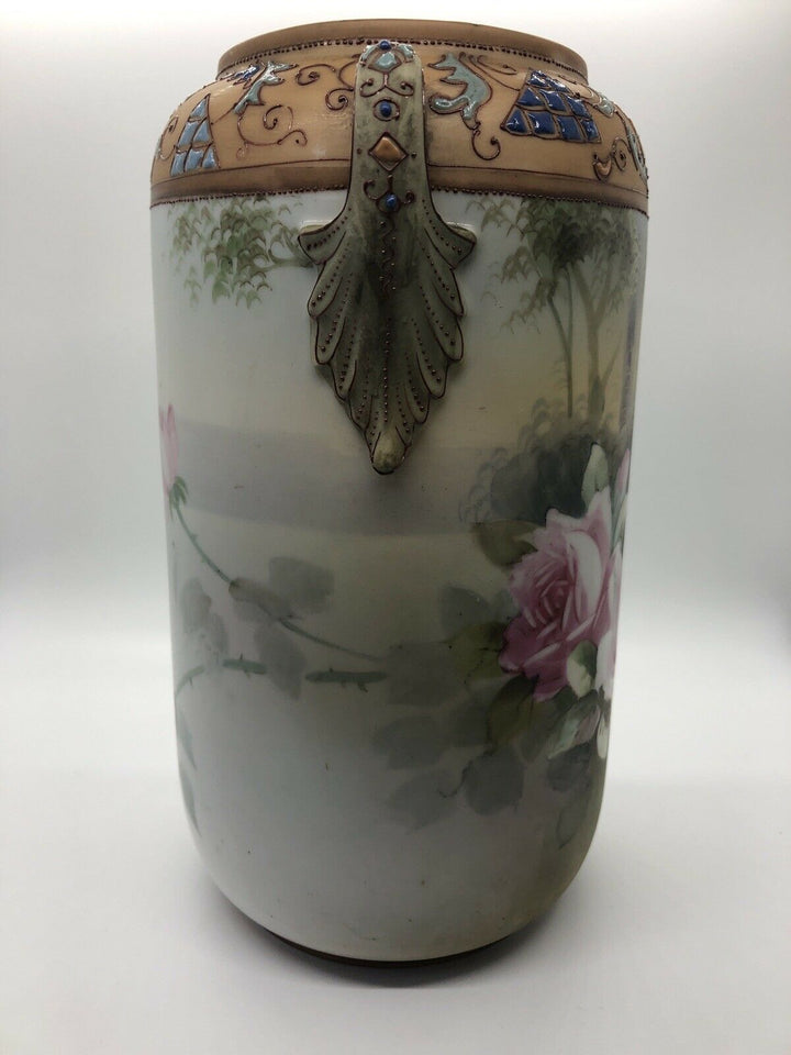 Large NIPPON NORITAKE FLORAL VASE Antique Soft Matte Finish