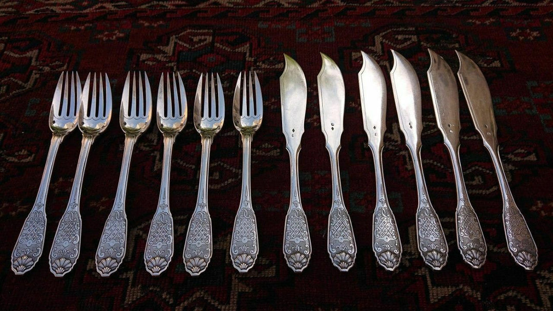 CHRISTOFLE CARDEILHAC STERLING FISH SET FOR SIX W/12 PIECES