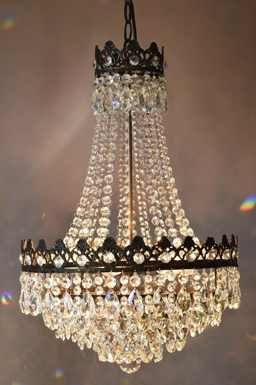 Empire Vintage Crystal Chandelier, 1950's Antique Lighting, French lamp on Sale