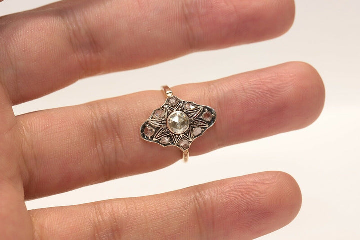 アンティーク オリジナル ヴィクトリアン 14K ナチュラルローズカットダイヤモンドのリング