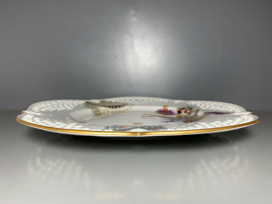 MEISSEN DURCHBRUCH TELLER 1001 NACHT LIEBESPAAR AUF PFERD TOP ZUSTAND D:29cm