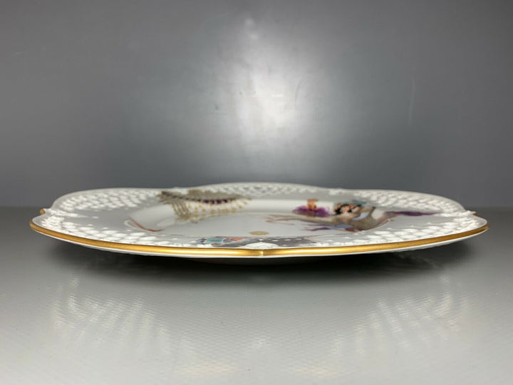 MEISSEN DURCHBRUCH TELLER 1001 NACHT LIEBESPAAR AUF PFERD TOP ZUSTAND D:29cm