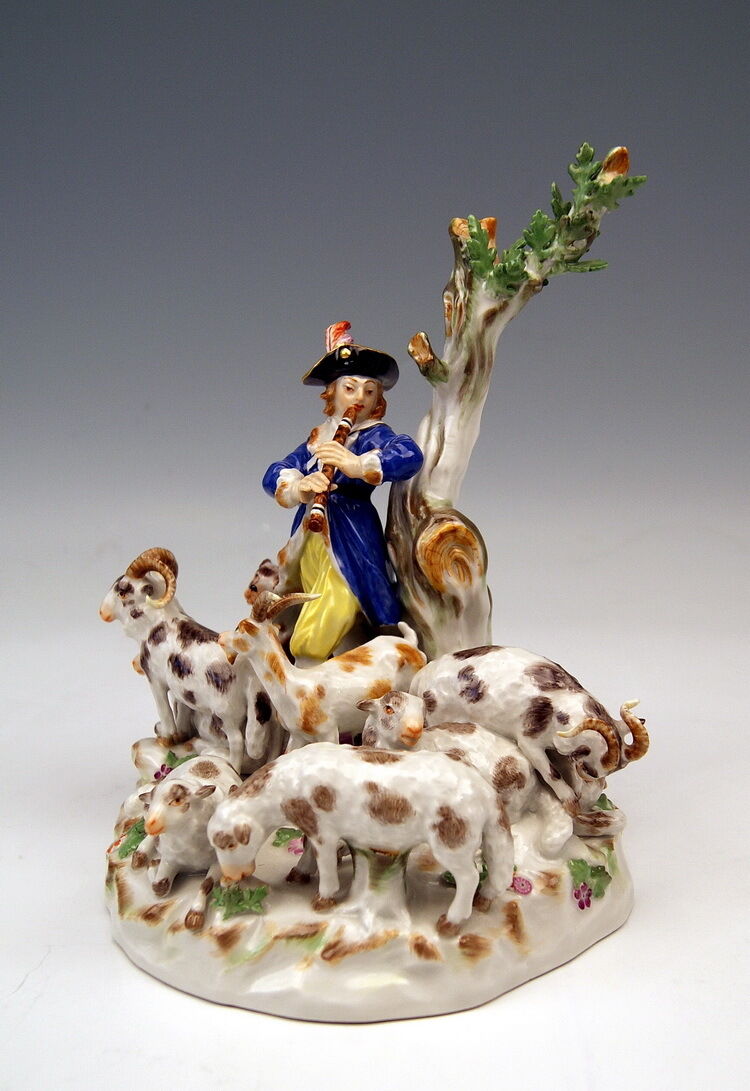 MEISSEN マイセン FIGUR SCHÄFER SCHAFE ZIEGEN HUND SHEPHERD SHEEP GOATS MNR: 61092