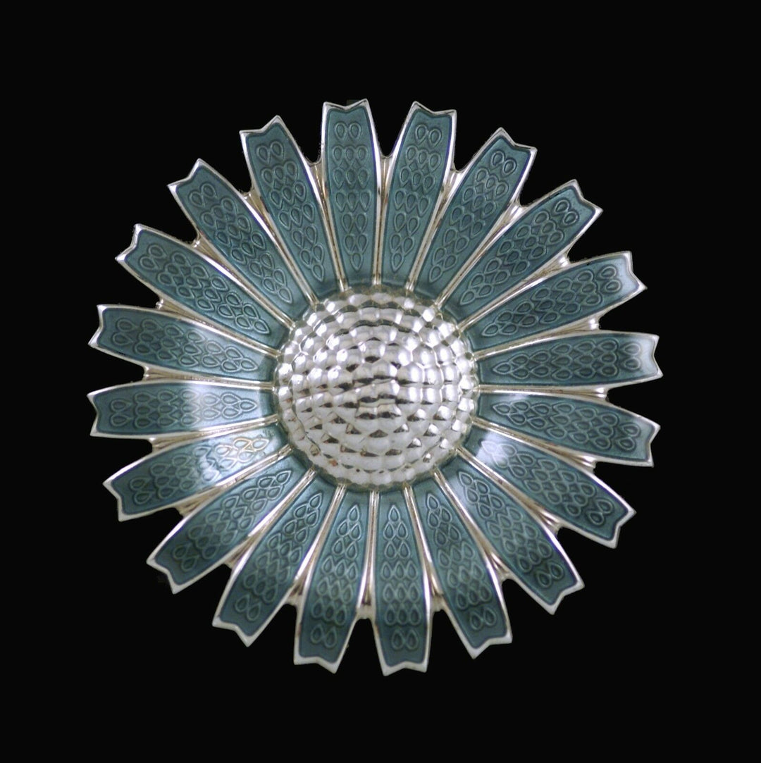 Georg Jensen. Sterling Silver Daisy Brooch / Pendant with Enamel. 43mm.
