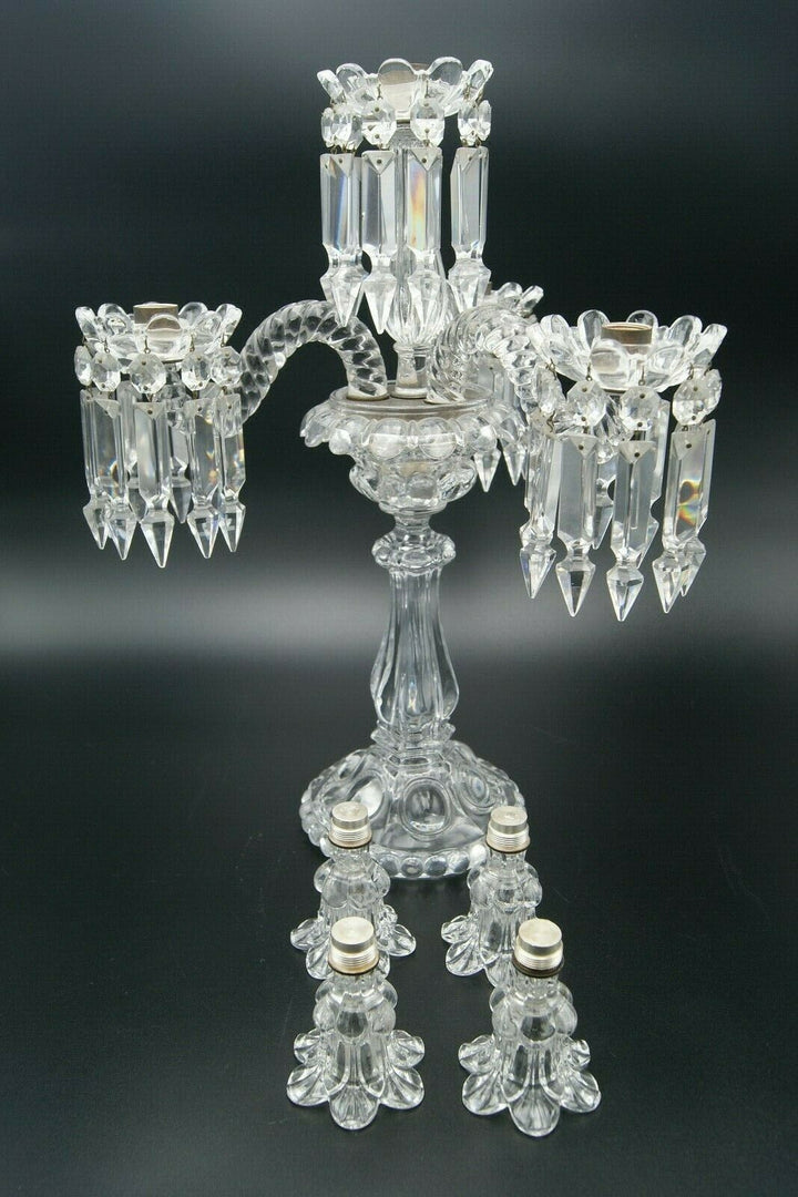 BACCARAT MEDALLION 4 LIGHTS CANDELABRA 3 ARMS BOBECHES PRISMS CRYSTAL FRANCE 682