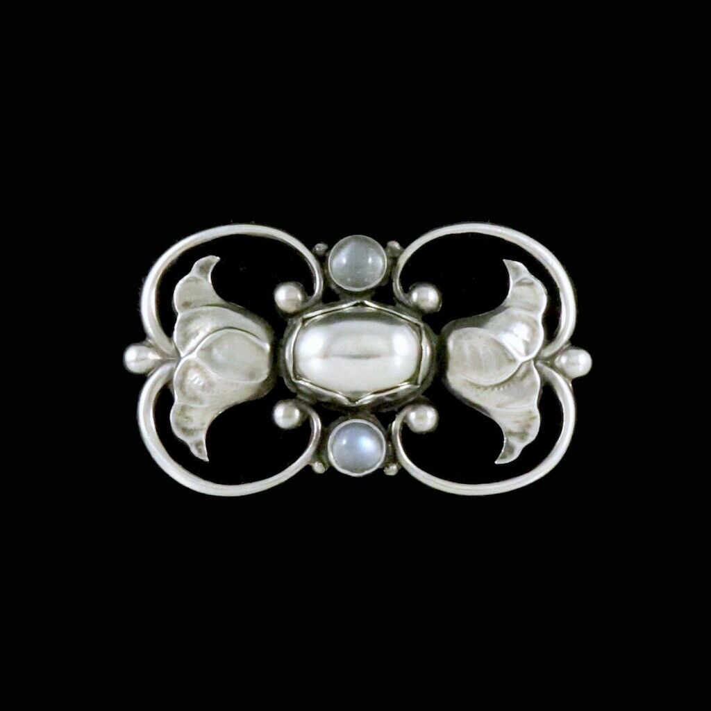 Georg Jensen. Sterling Silver Brooch with Moonstones #236A - Denmark.