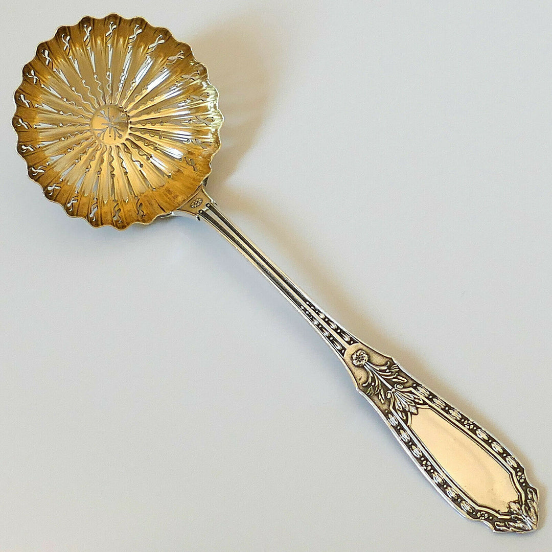 Bergeron French Sterling Silver 18k Gold Sugar Sifter Spoon, Renaissance