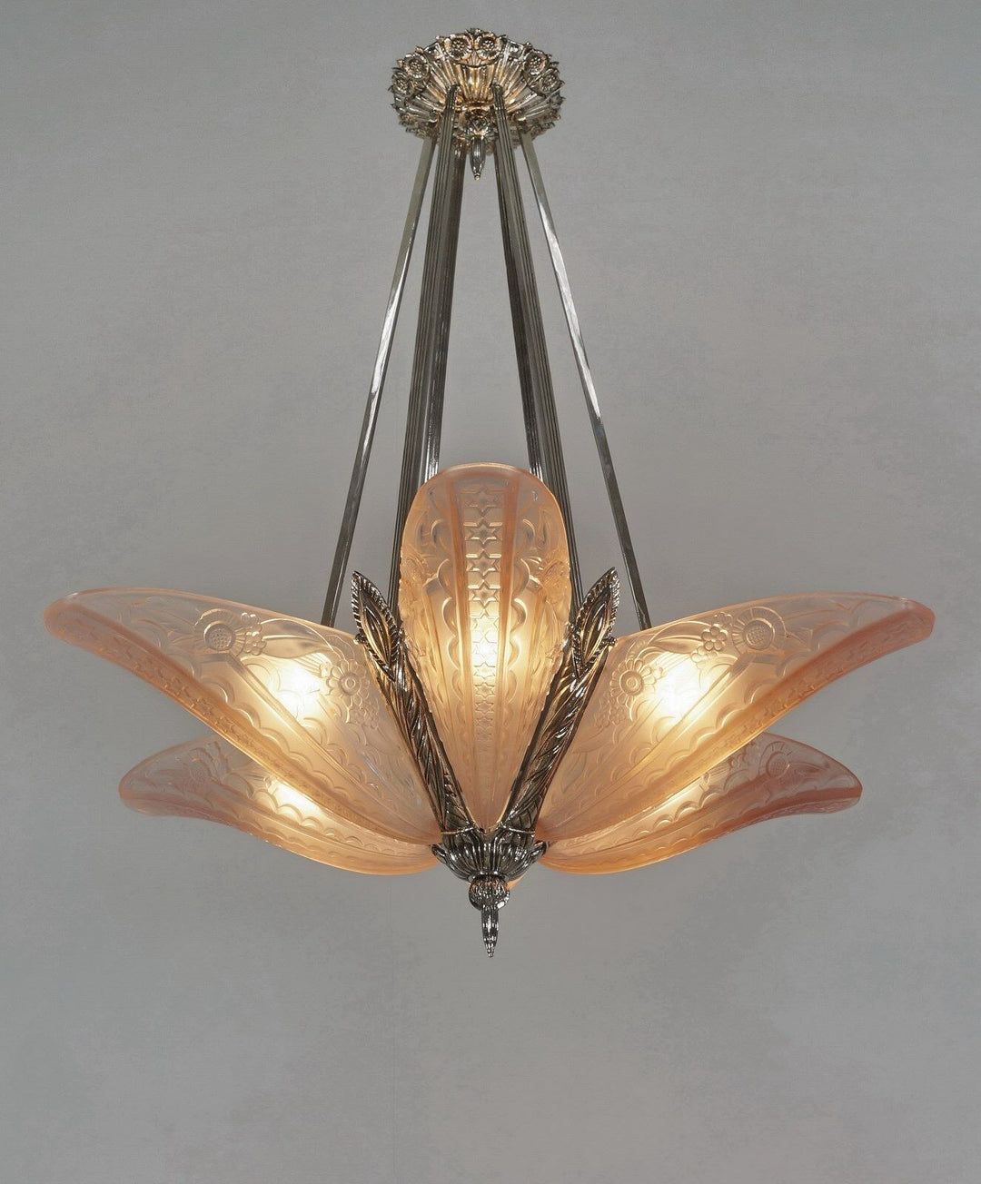 DONNA : FRENCH 1930 ART DECO STARBURST CHANDELIER ........ lamp muller era 1925