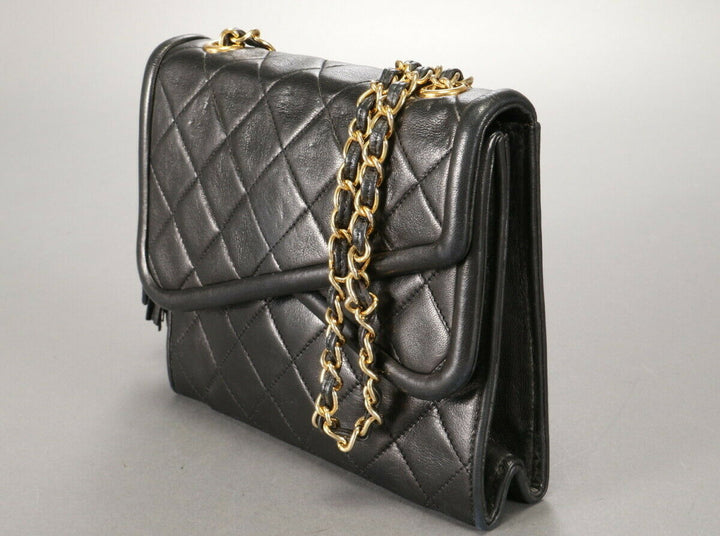 AUTH CHANEL BLACK CLASSIC LAMBSKIN SHOULDER BAG