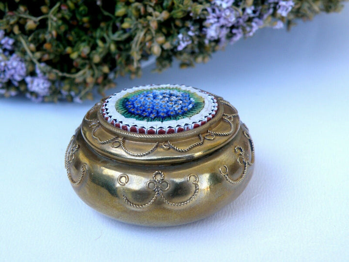 Micro Mosaic Splendid Antique Pill Box Flowers Decor