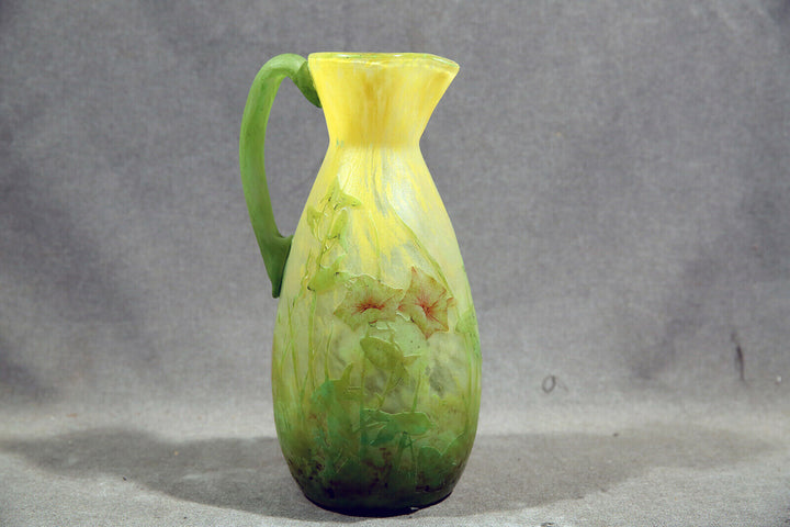 Early 20th Century Art Nouveau Daum Nancy Cameo and Enamel Pitcher
