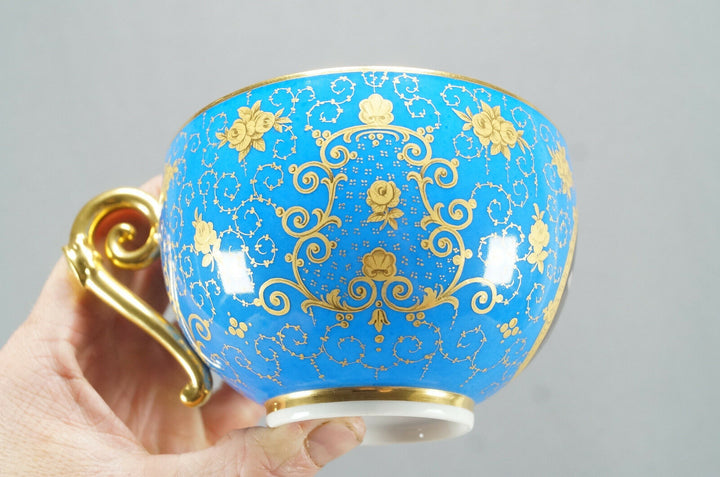19th Century KPM Berlin Wilhelm I Royal Blue Gold Floral Oversized Cup & Saucer