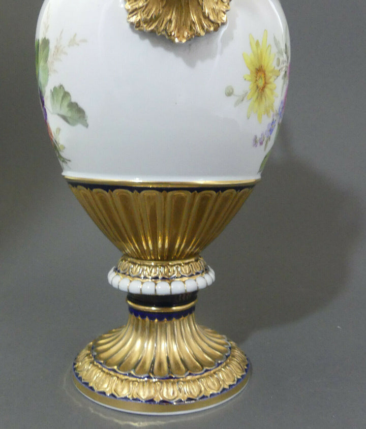  ⚔ Meissen Schlangenhenkelvase beidseitig Blumenbukett H.38,5cm 1.Wahl vor 1924