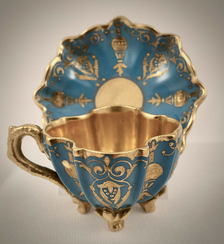 コールポート(Coalport)　カップ＆ソーサー　ターコイズ・ゴールド　脚付き