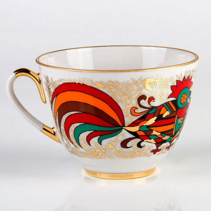 Red Rooster TeaCup & Saucer Imperial Porcelain Lomonosov Bone China
