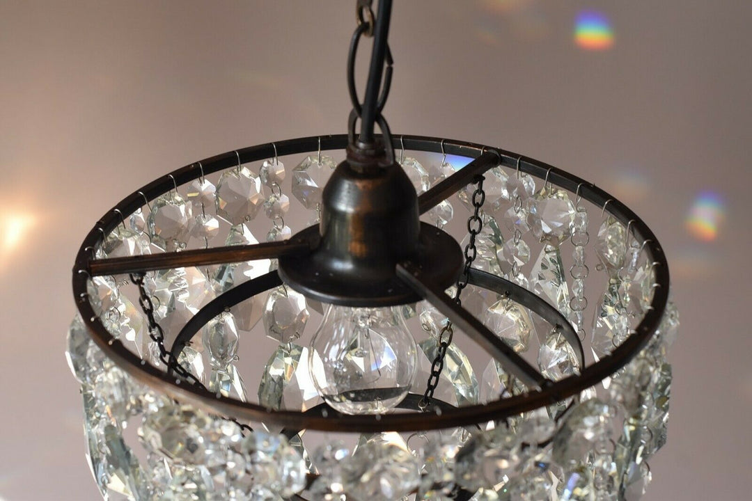 Mini Vintage Crystal Chandelier in Antique French Style Lighting Pendant Lamp