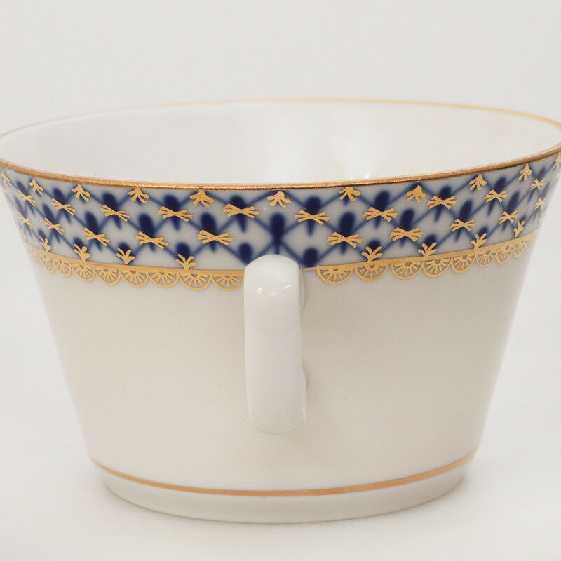 インペリアルポーセリン  スープボウル ＆  受け皿  ロモノーソフ  本物  コバルトネット