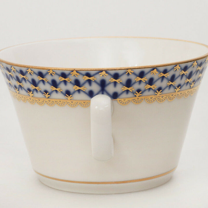 インペリアルポーセリン  スープボウル ＆  受け皿  ロモノーソフ  本物  コバルトネット