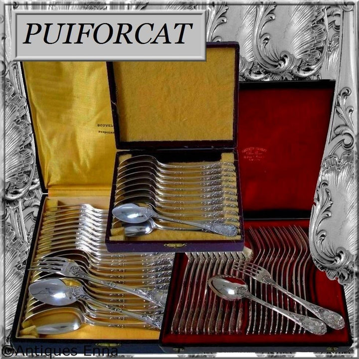 Puiforcat Fabulous French Sterling Silver Flatware Set 60 pc Rococo w/boxes