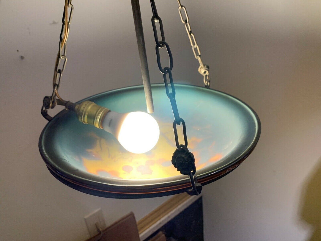 Early 20TH CENTURY d’argental French Cameo Art Glass Suspension Luminaire- afficher le titre d'origine