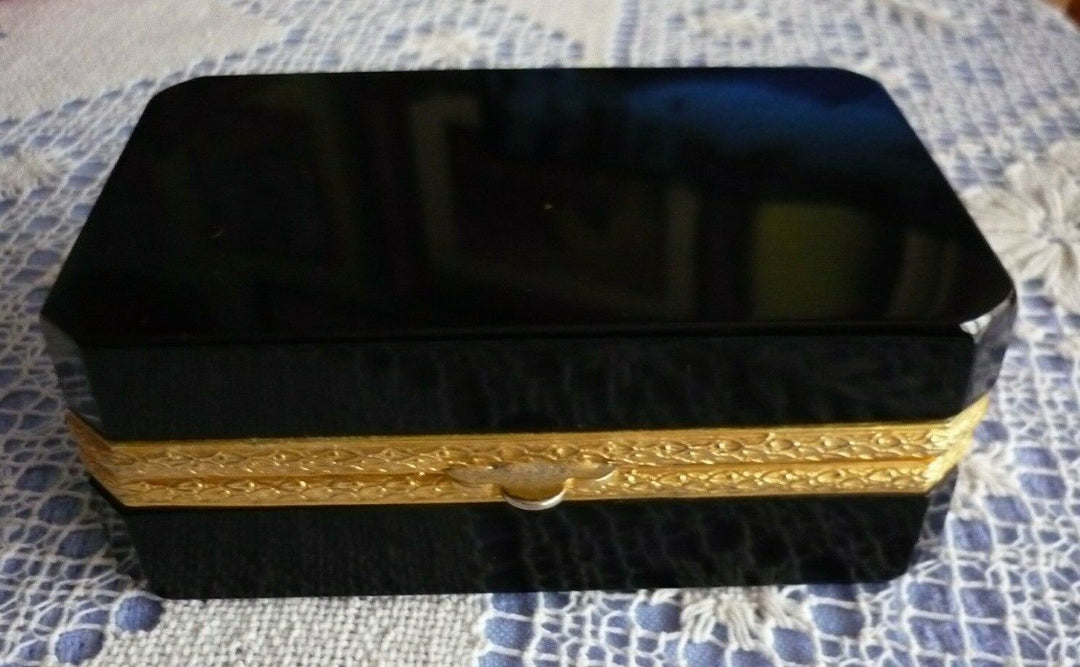 Vintage Venetian Black Opaline Glass Casket Box