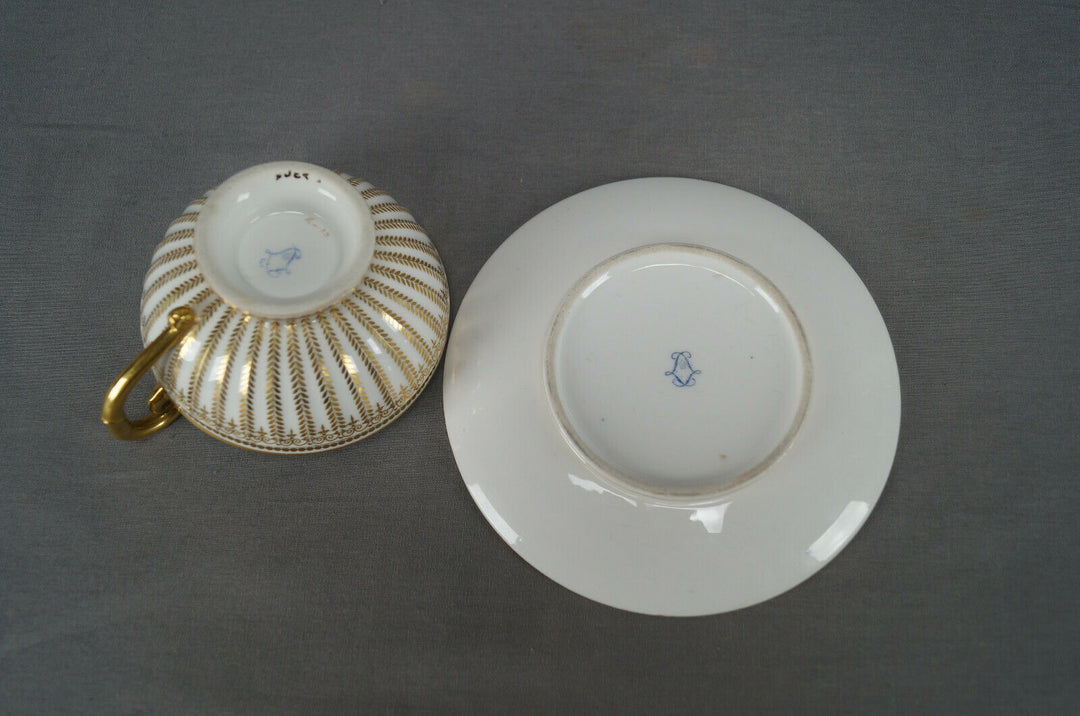 Authentic Sevres Gold Gilt Laurel Leaves Empire Form Tea Cup & Saucer Circa 1822