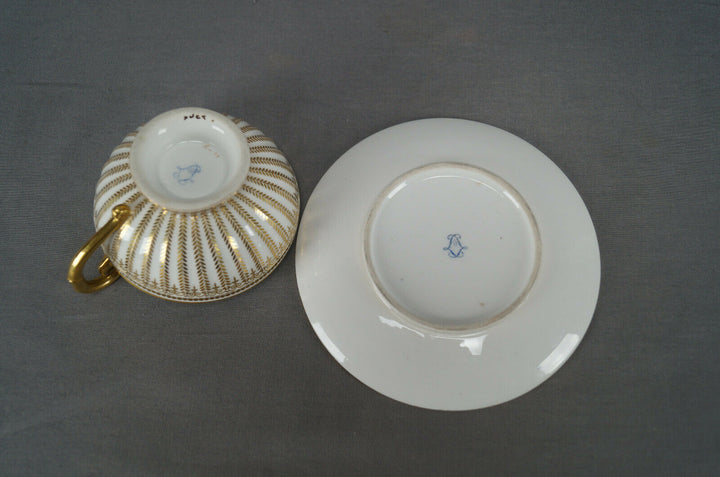 Authentic Sevres Gold Gilt Laurel Leaves Empire Form Tea Cup & Saucer Circa 1822