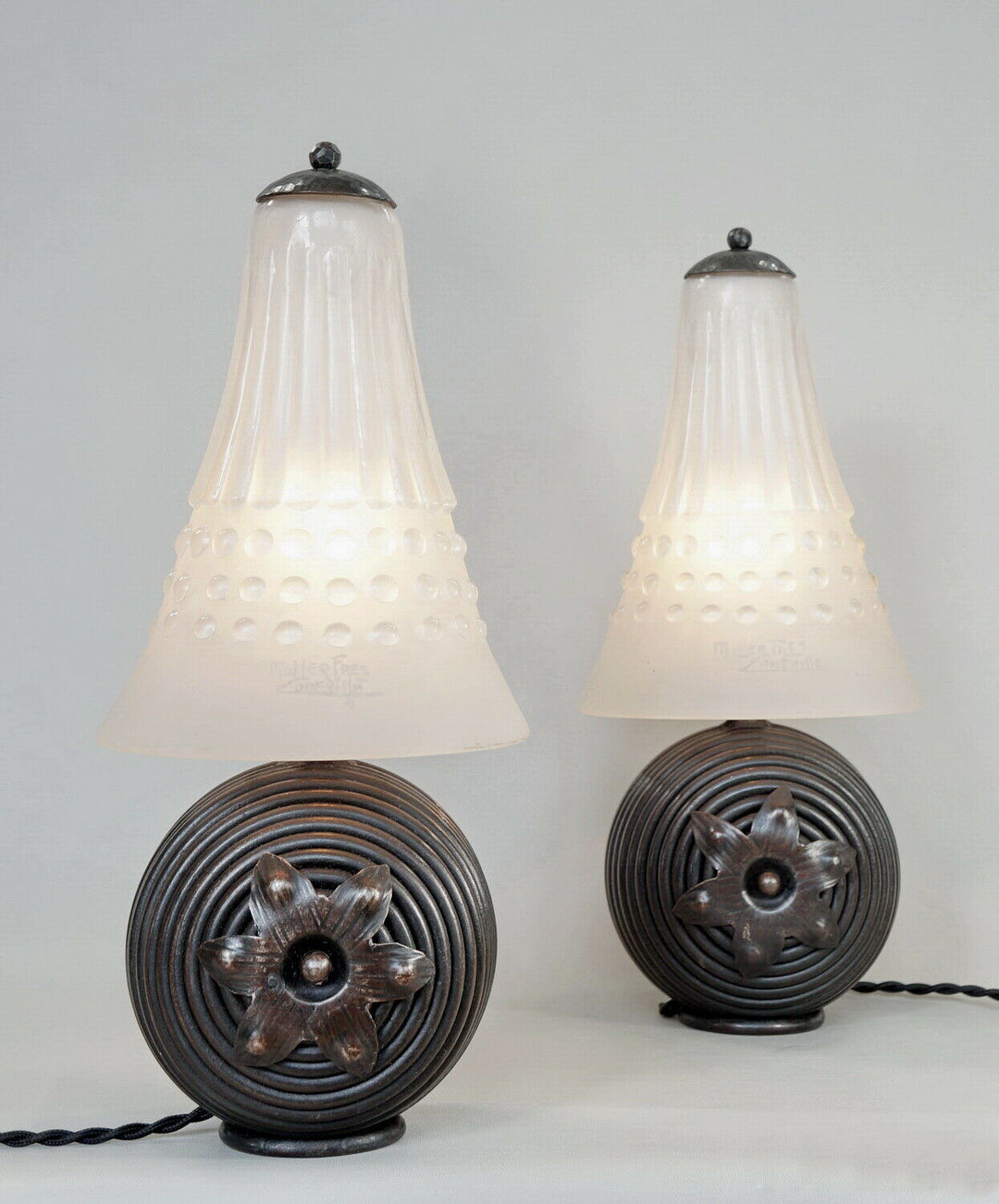ミューラー兄弟　希少なペアのアールデコランプ　1930年　フランス製　錬鉄