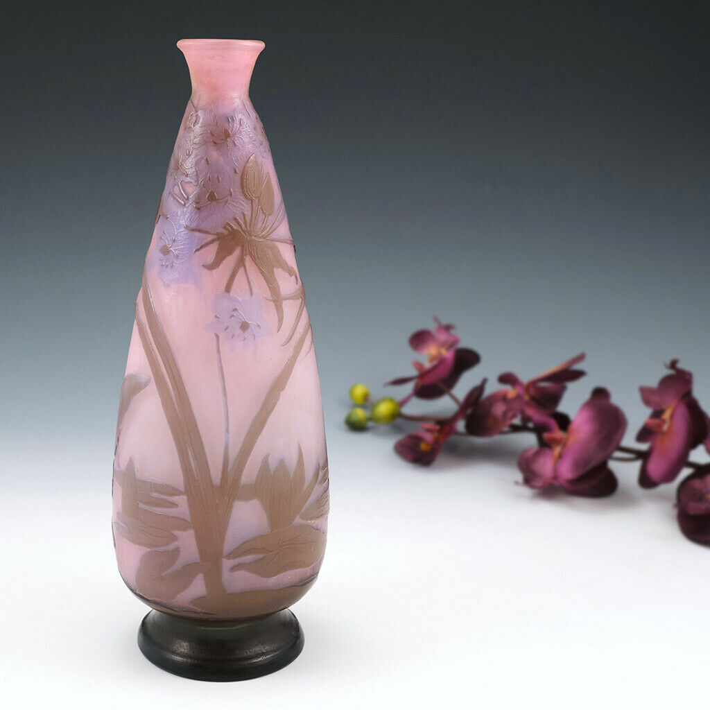 A Rare Galle Three Colour Aquatic Landscape Vase c1910