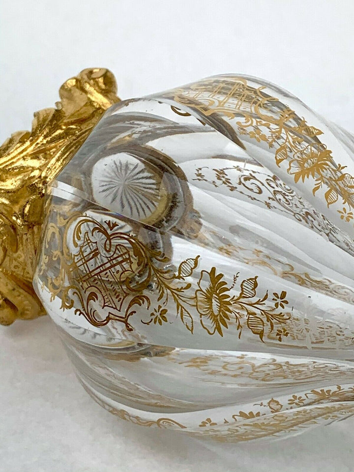 BACCARAT ANTIQUE FLASK CRYSTAL CUT AND BRONZE GILDED