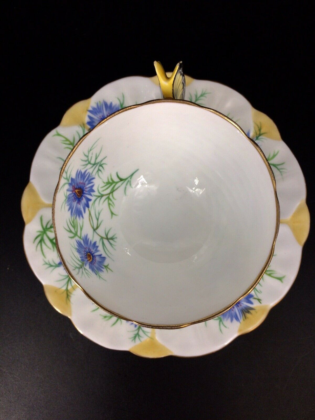 F/S English Royal antiques AYNSLEY butterfly handle flowercup&saucer mint