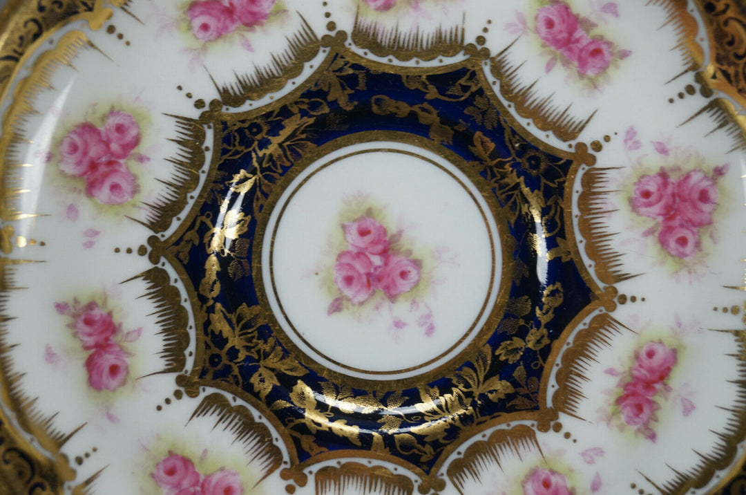 Paragon Pink Roses Cobalt & Gold Empire Form Chocolate Cup & Saucer Circa 1907