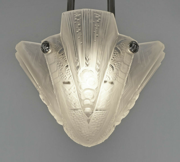 PETITOT & MULLER : FRENCH 1930 ART DECO PENDANT CHANDELIER . lamp ceiling light