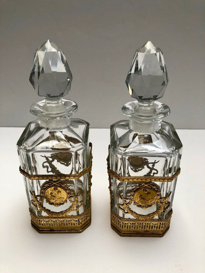 Magnifique BACCARAT CRISTAL ET DORE BRONZE bouteilles de parfum Paire- afficher le titre d'origine