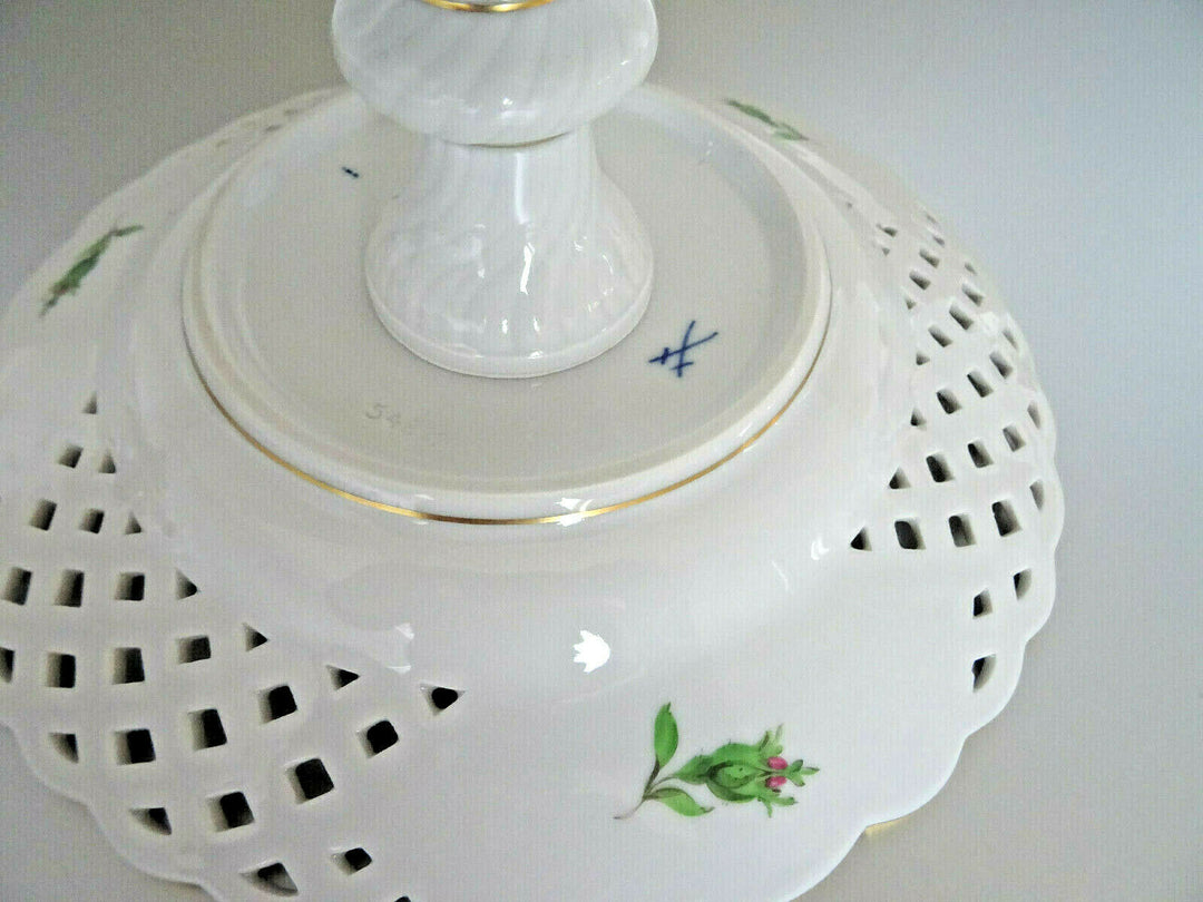 マイセン(Meissen)　ピンクローズ　透かし皿　脚付きコンポート