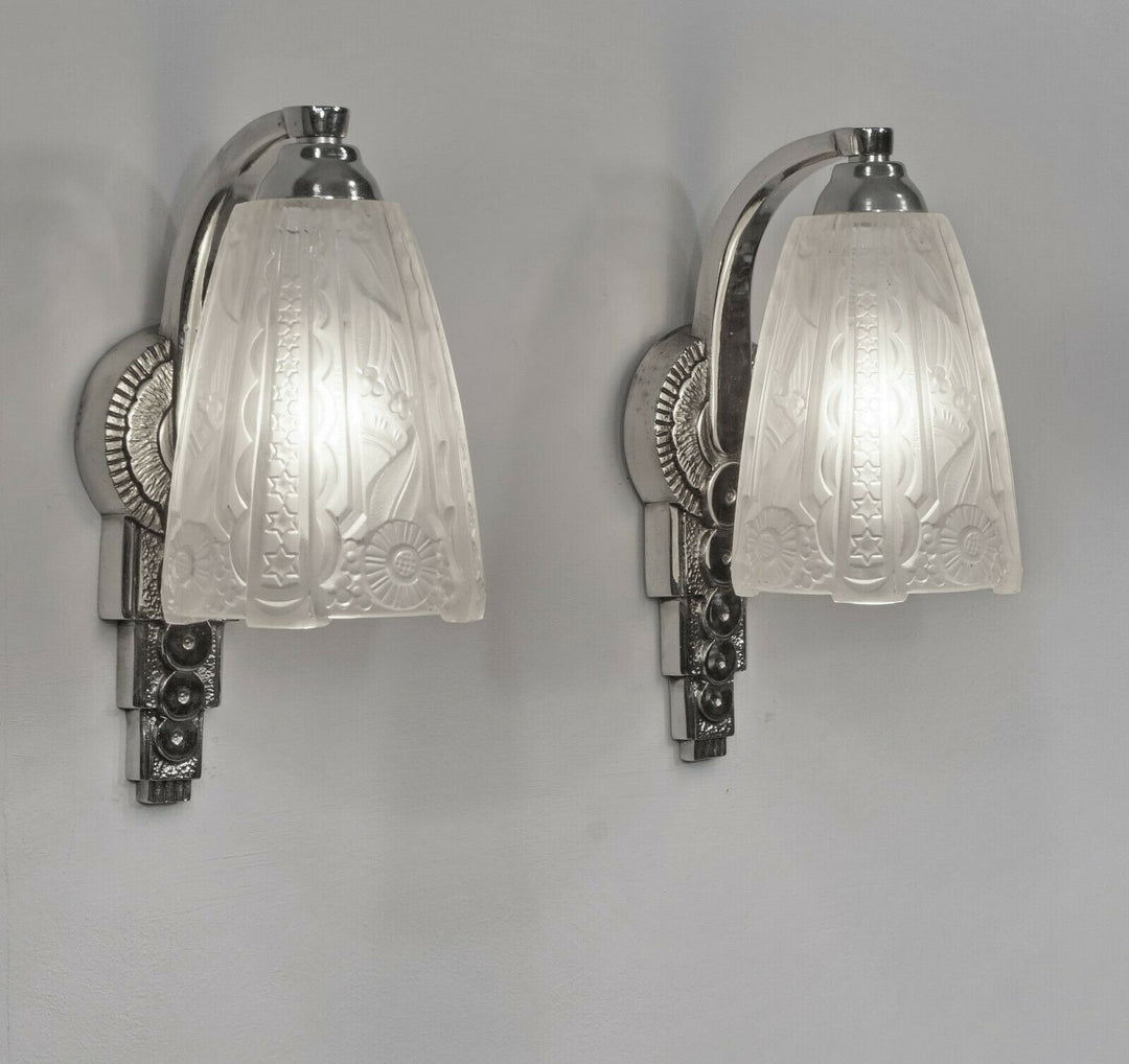 DONNA : PAIR OF 1930 FRENCH ART DECO WALL SCONCES ...... lights lamp 1925 muller