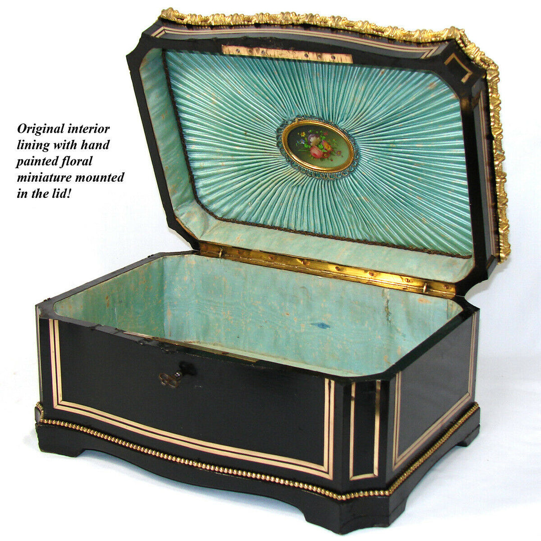 LG Antique French 14.5" Jewelry or Sewing Chest, Boulle, Crown Monogram, Tahan?