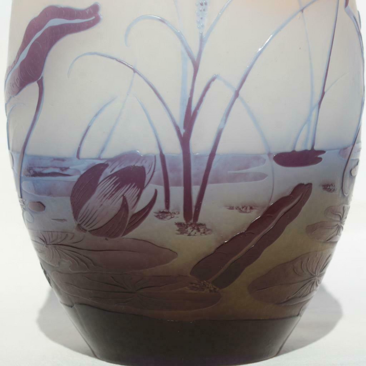 エミールガレ　フランス製　アンティーク　池　草　水　スイレン　蓮の花　ガラス花瓶